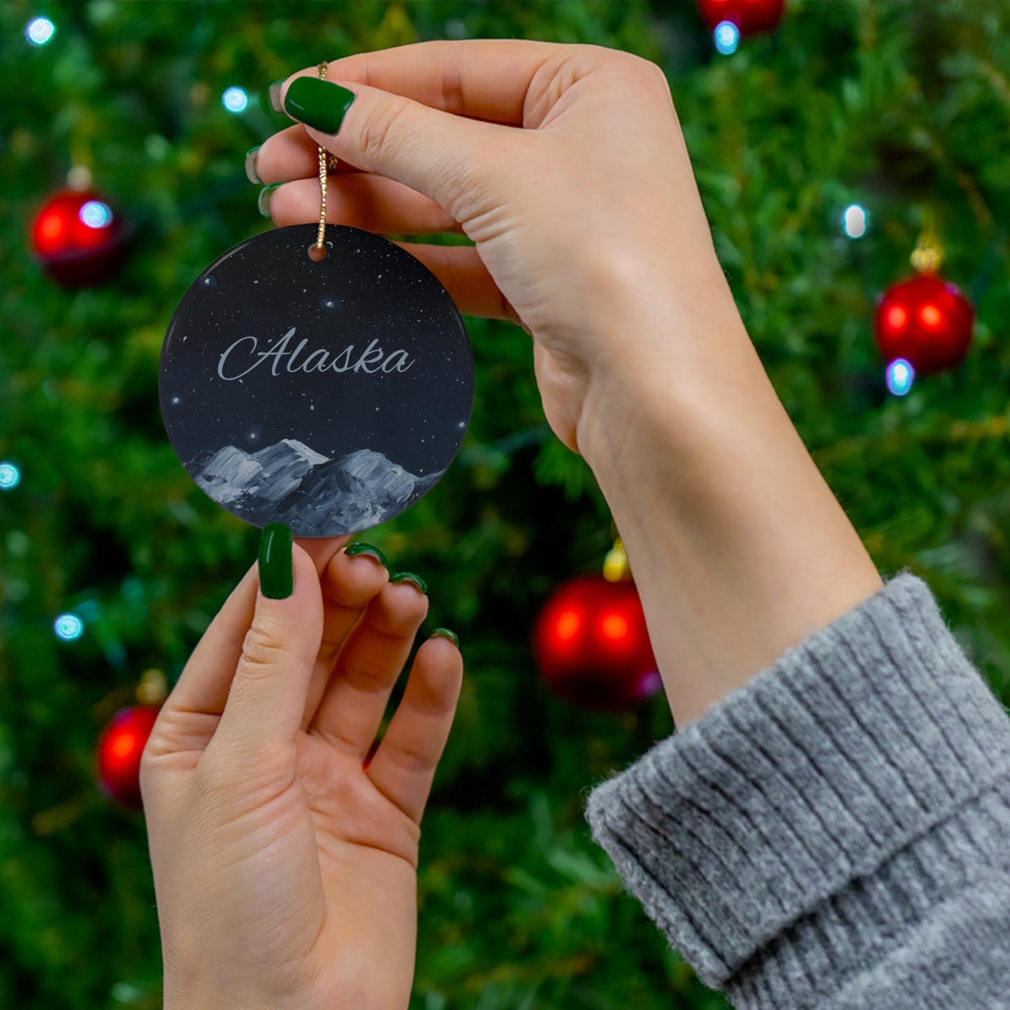 Starry Night Mountain Alaska Christmas Ornament