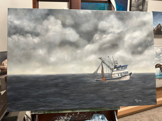 Fishing Boat Original Oil Painting
