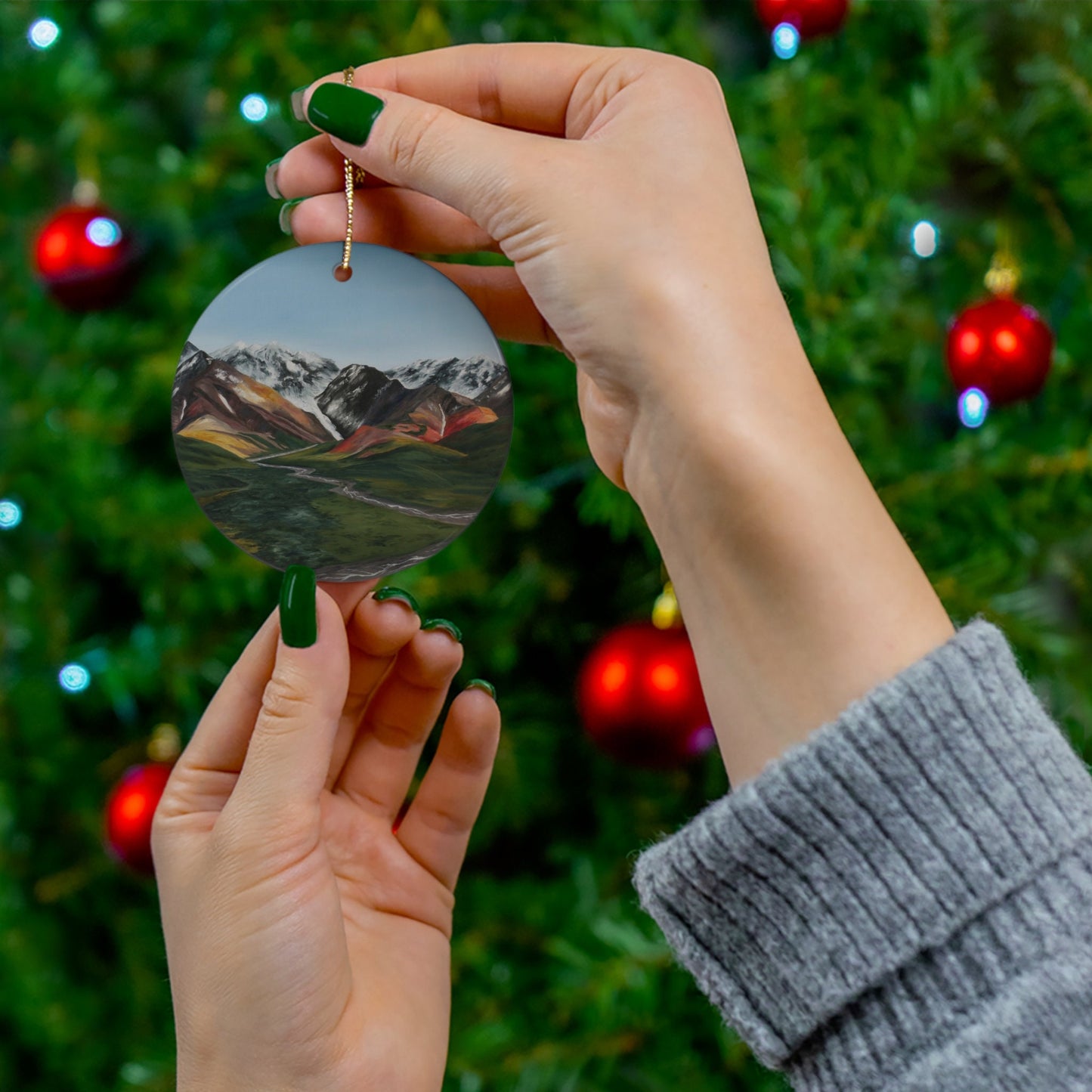 Mountain Landscape Denali Alaska State Park Ceramic Christmas Ornament