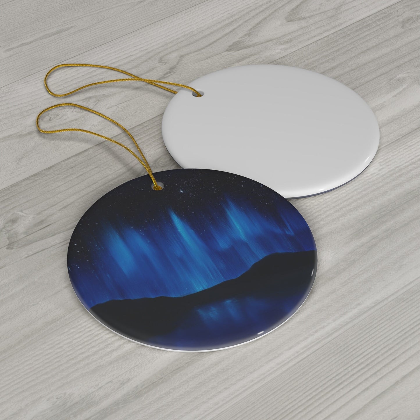 Blue Northern Lights Aurora Borealis Ceramic Christmas Ornament