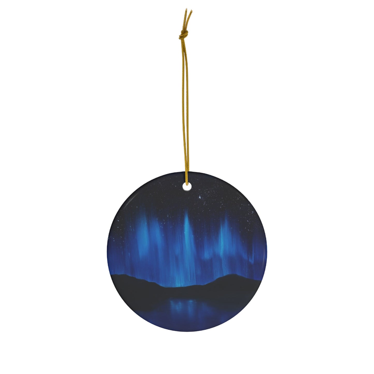 Blue Northern Lights Aurora Borealis Ceramic Christmas Ornament