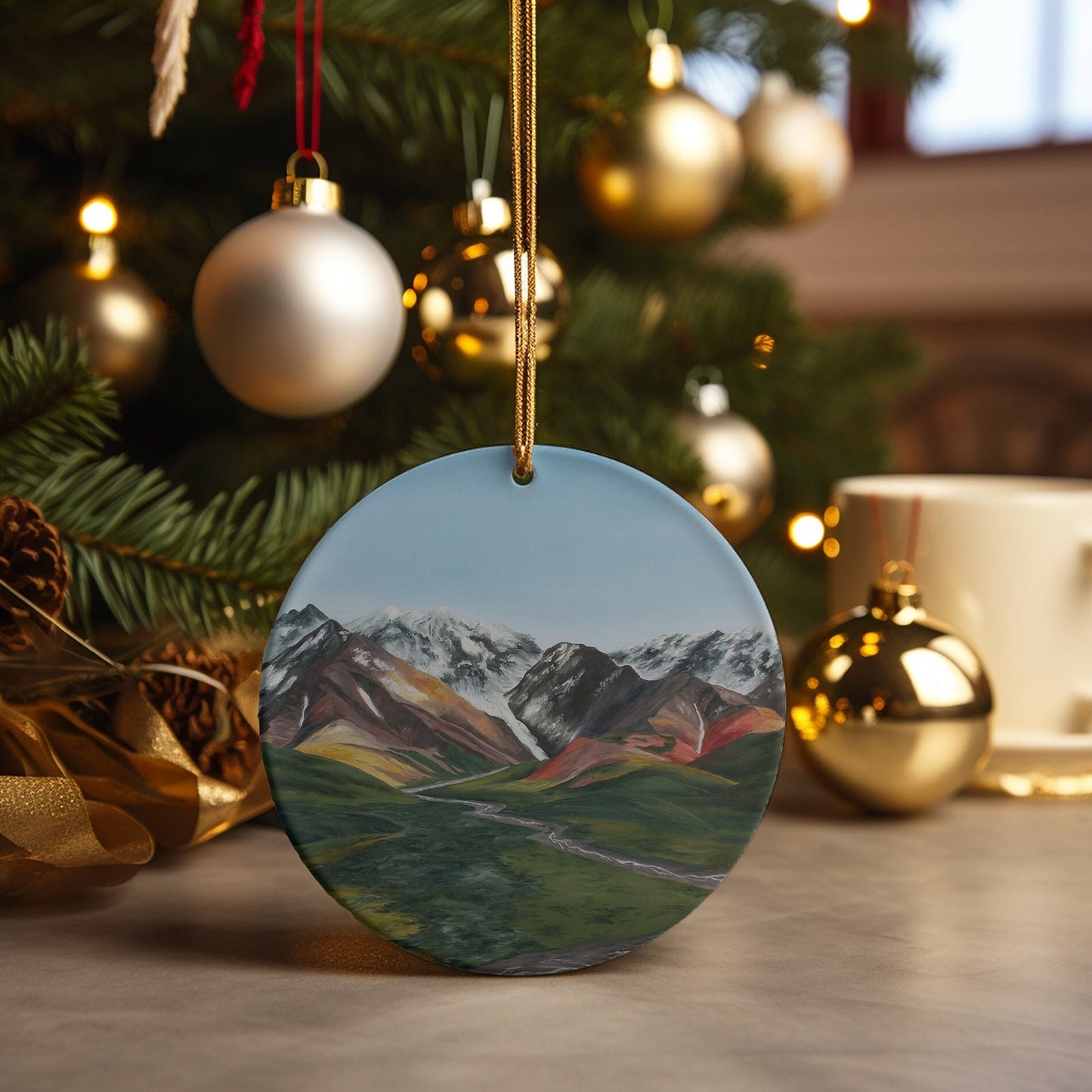 Mountain Landscape Denali Alaska State Park Ceramic Christmas Ornament