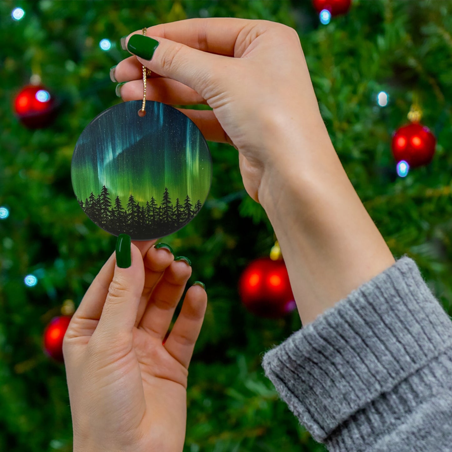 Northern Lights Aurora Borealis Ceramic Ornament
