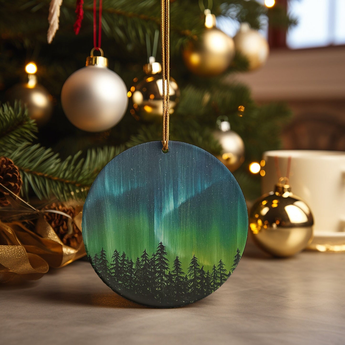 Northern Lights Aurora Borealis Ceramic Ornament
