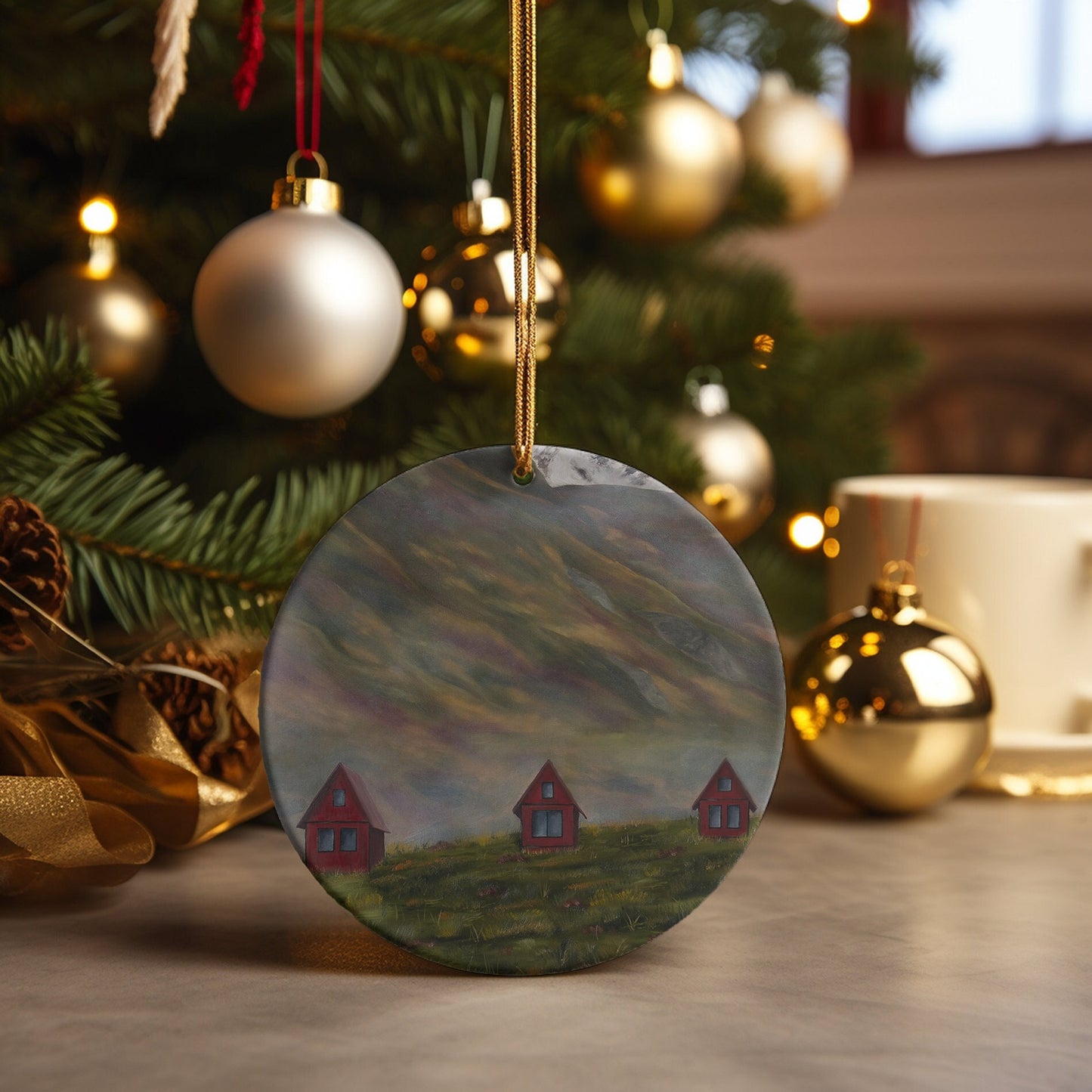 Hatchers Pass Cabin Alaskan Ceramic Christmas Ornament