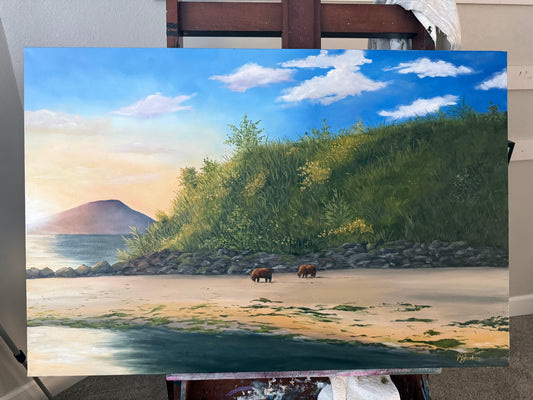 "Katmai Bears" Original Oil Painting