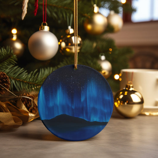 Blue Northern Lights Aurora Borealis Ceramic Christmas Ornament